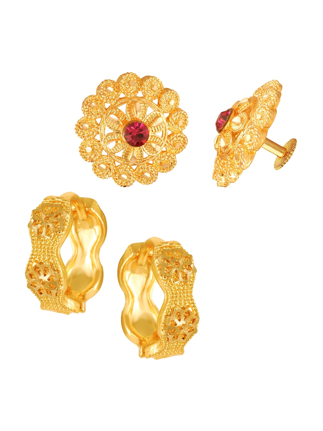 

Vighnaharta Floral Hoop Earrings, Gold