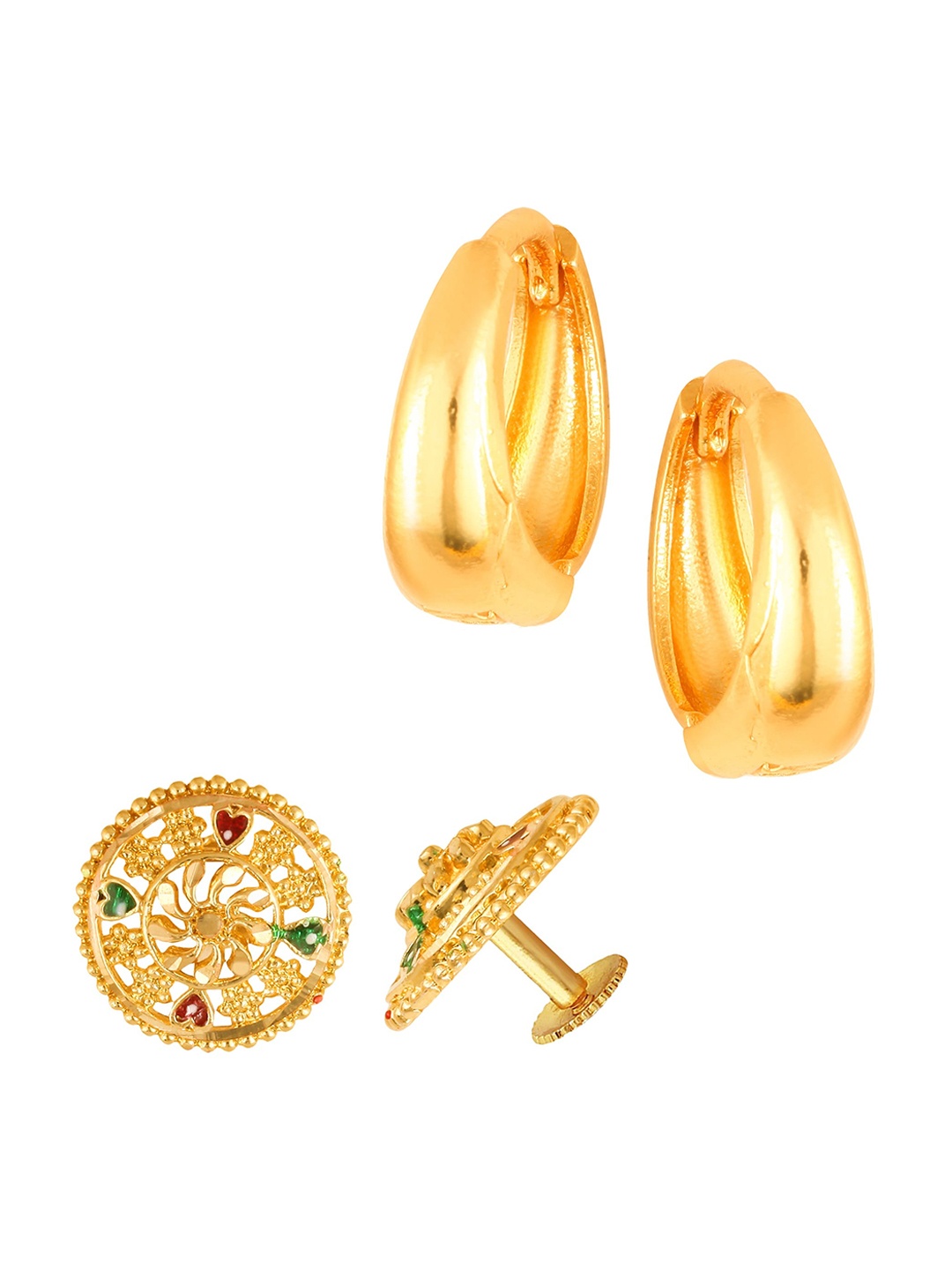 

Vighnaharta Set Of 2 Gold-Plated Floral Studs & Hoops Earrings