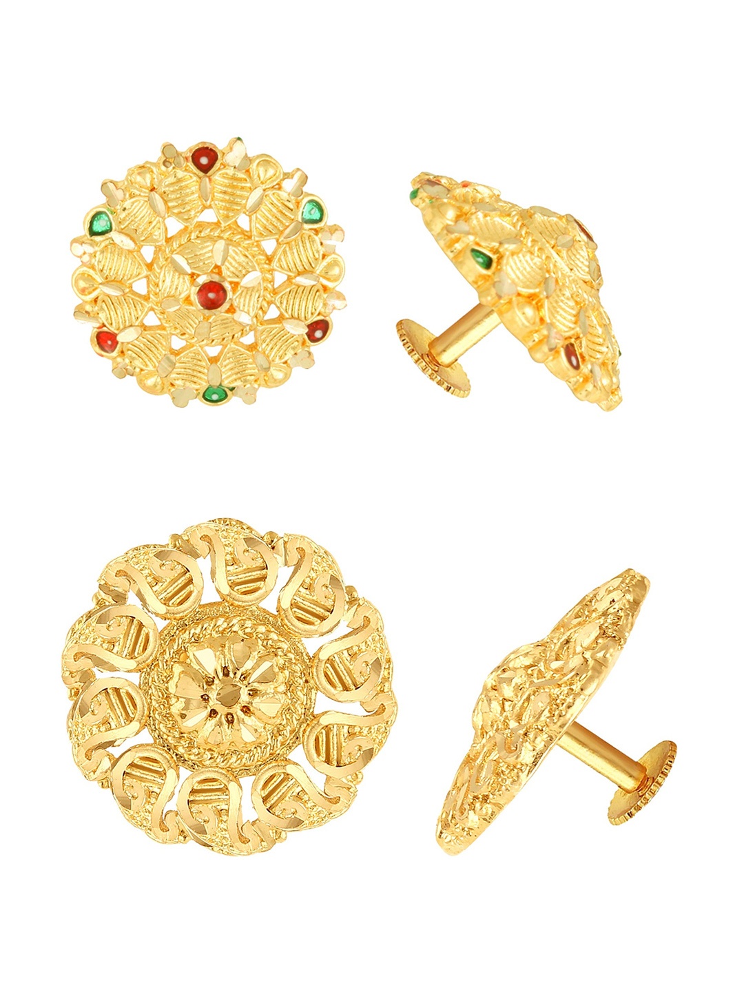 

Vighnaharta Set Of 2 Gold Plated Floral Studs