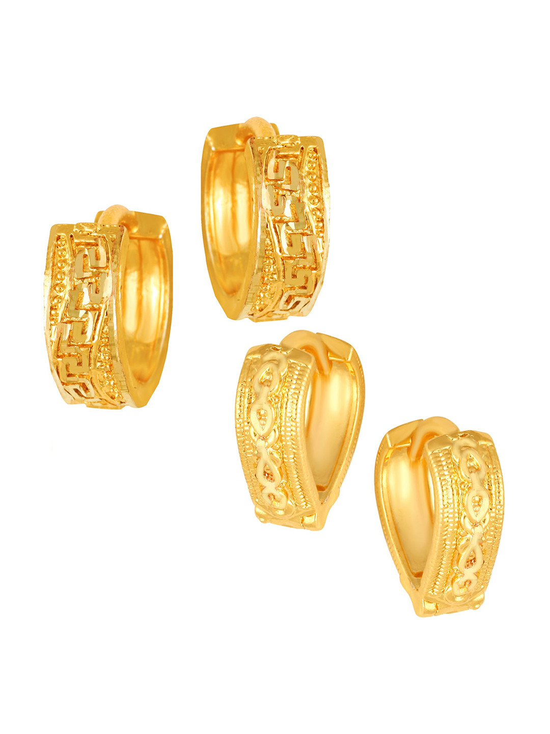 

Vighnaharta Set Of 2 Gold Plated Circular Studs Hoop Earrings