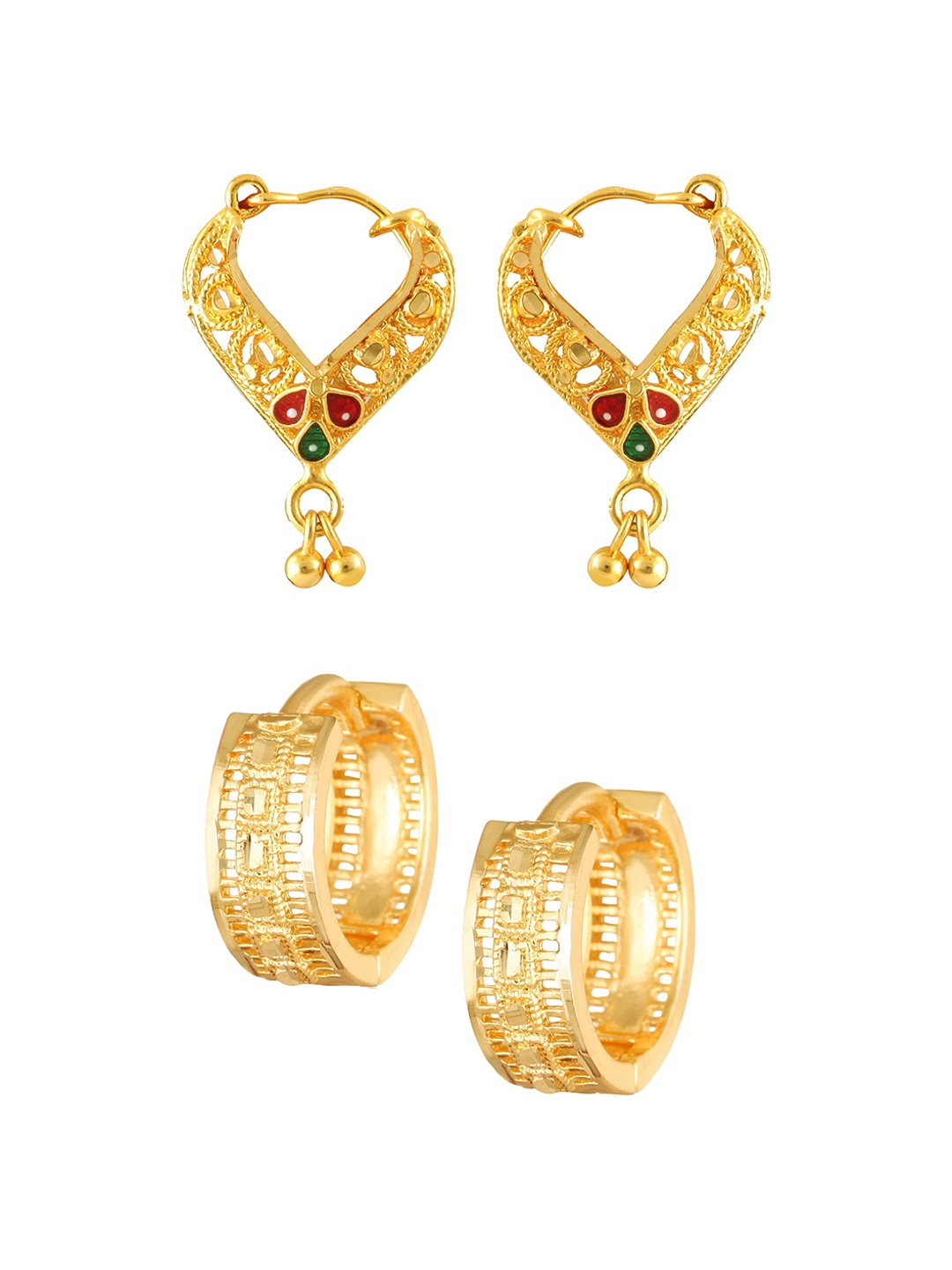 

Vighnaharta Set Of 2 Gold-Plated Floral Brass Hoop Earrings