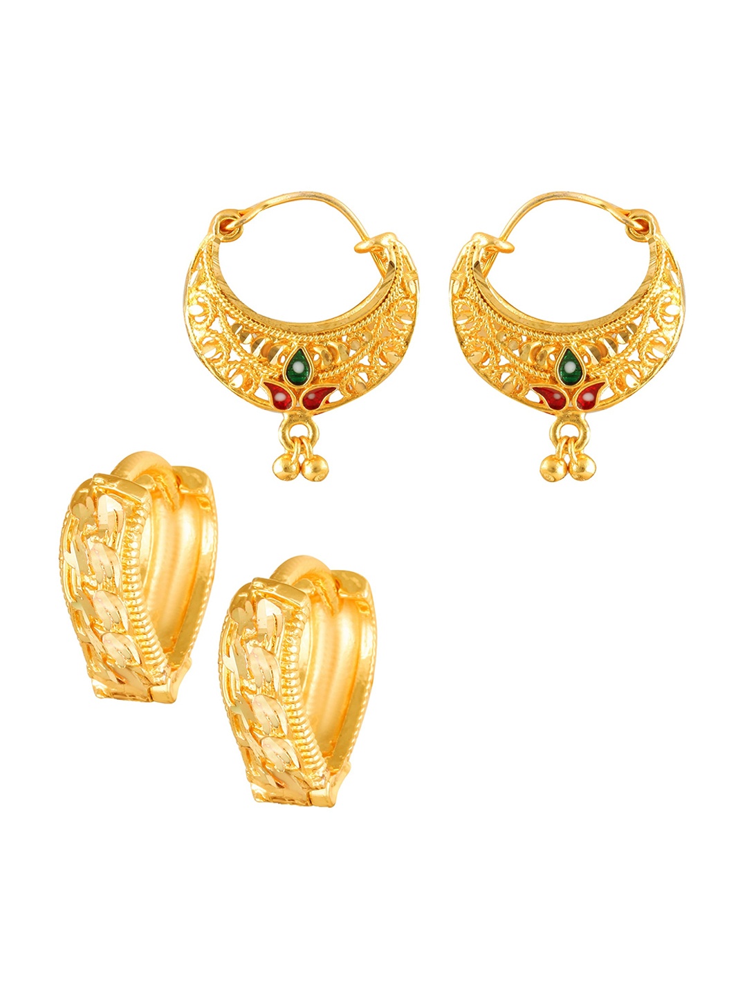 

Vighnaharta Set Of 2 Gold Plated Circular Hoop Earrings