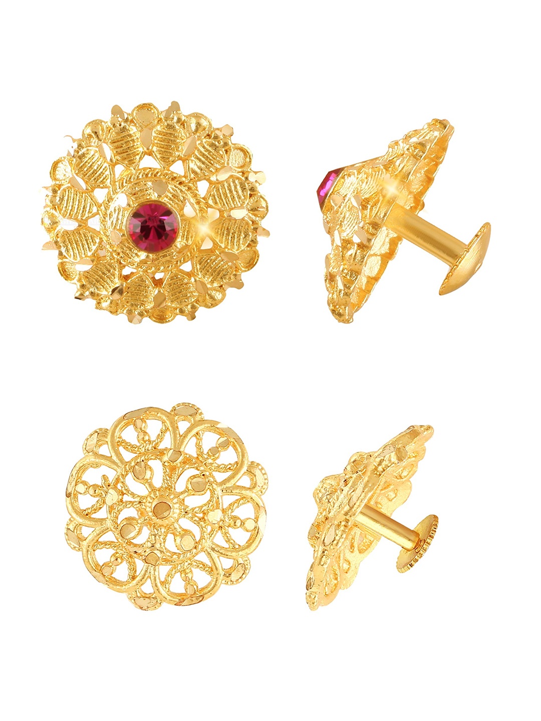 

Vighnaharta Set Of 2 Gold Plated Floral Studs