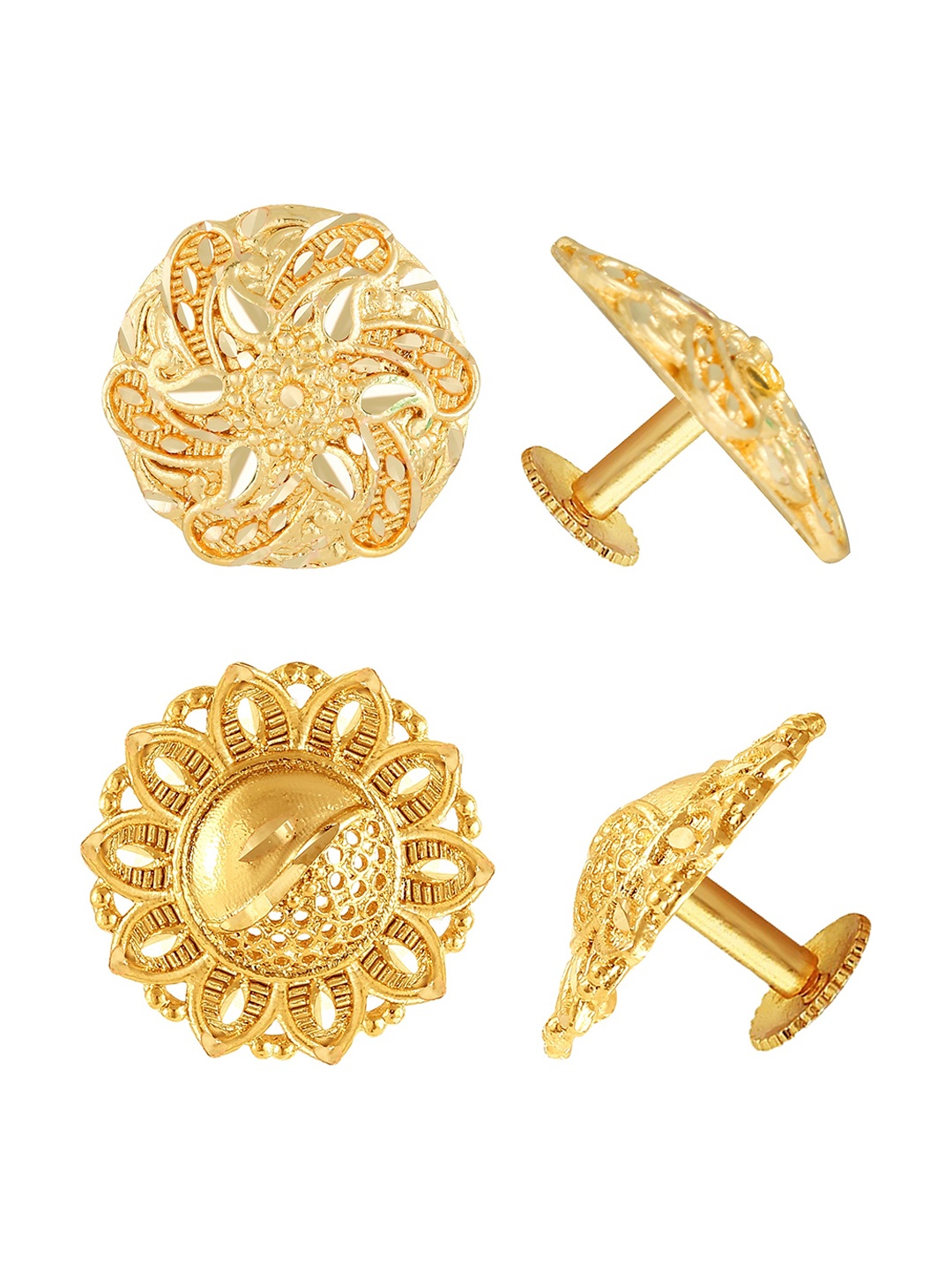 

Vighnaharta Set of 2 Gold-Plated Floral Studs Earrings