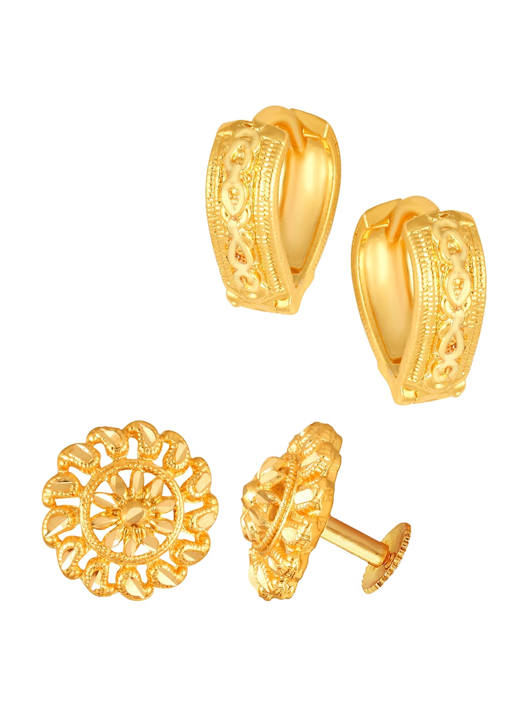 

Vighnaharta Set Of 2 Gold-Plated Floral Studs & Hoops Earrings