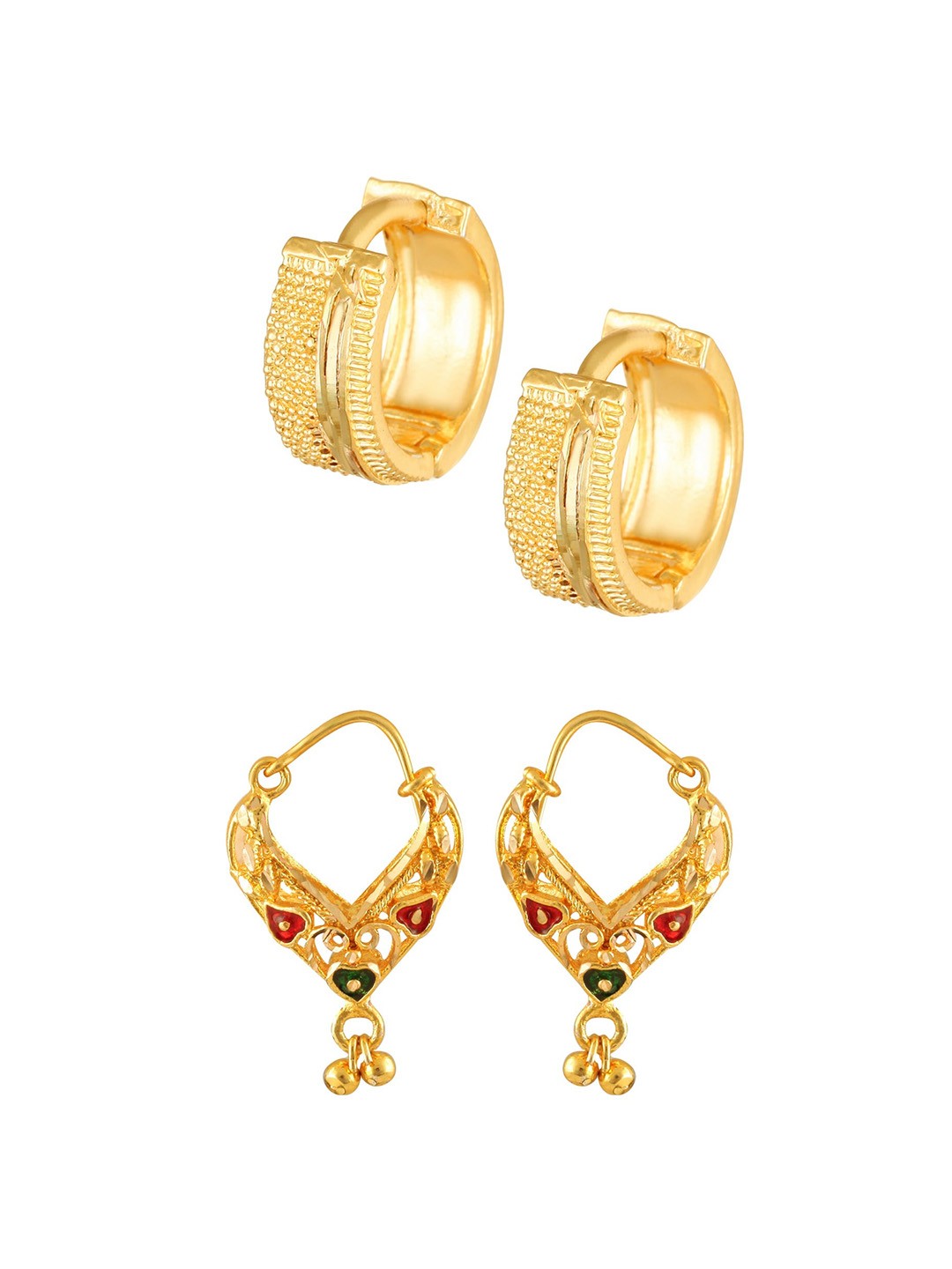 

Vighnaharta Set Of 2 Gold Plated Circular Hoop Earrings