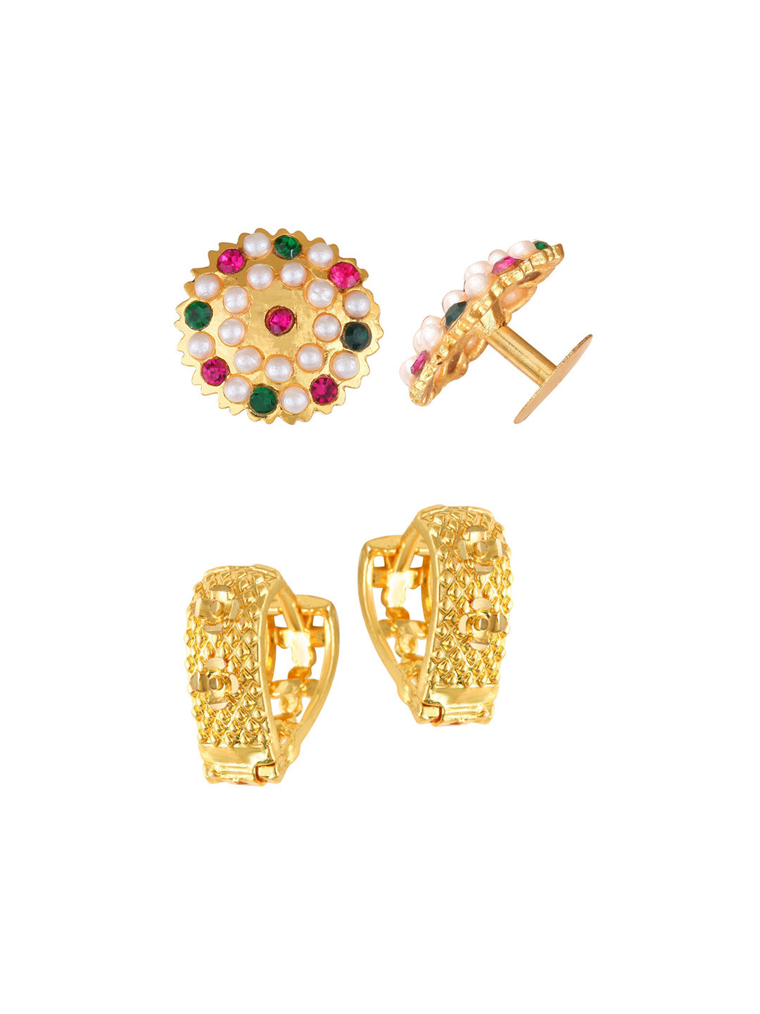 

Vighnaharta Brass Cubic Zirconia Gold-Plated Floral Studs Earrings