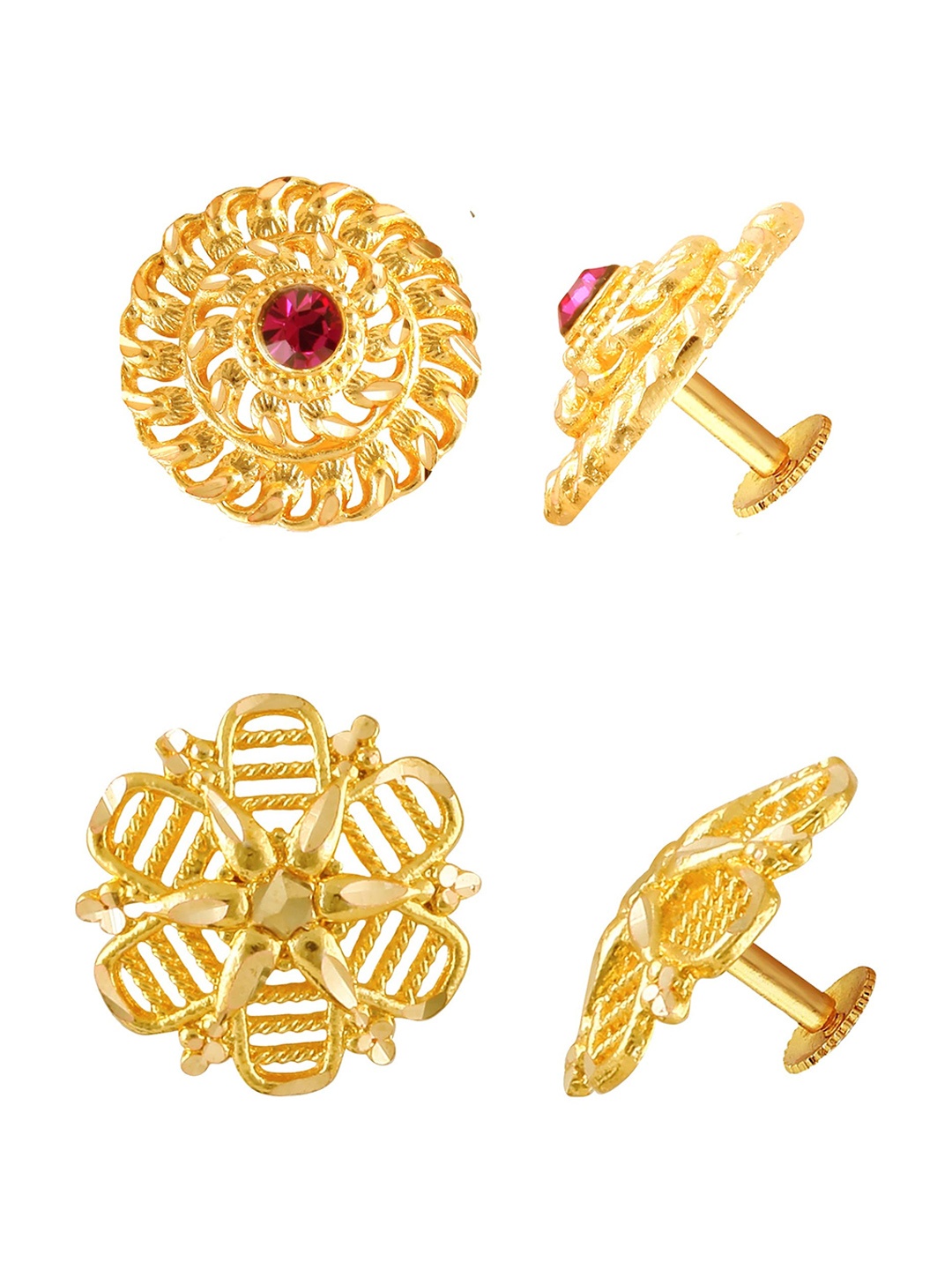 

Vighnaharta Set Of 2 Gold Plated Cubic Zirconia Floral Studs