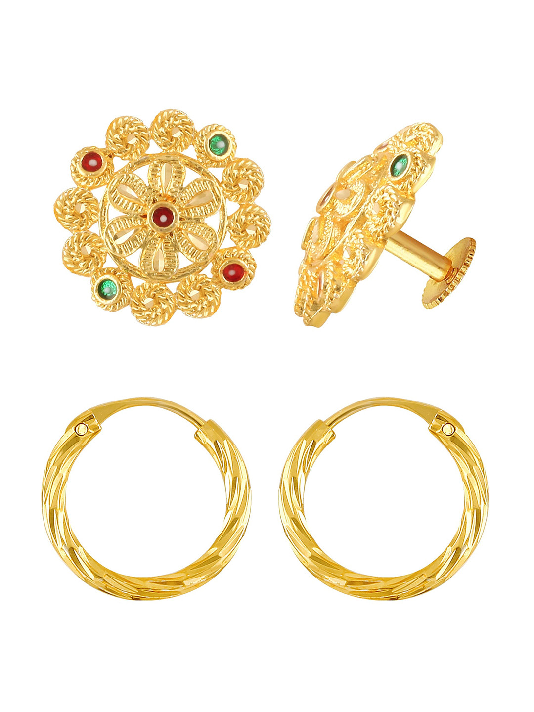 

Vighnaharta Set Of 2 Gold Plated Floral Hoop Earrings