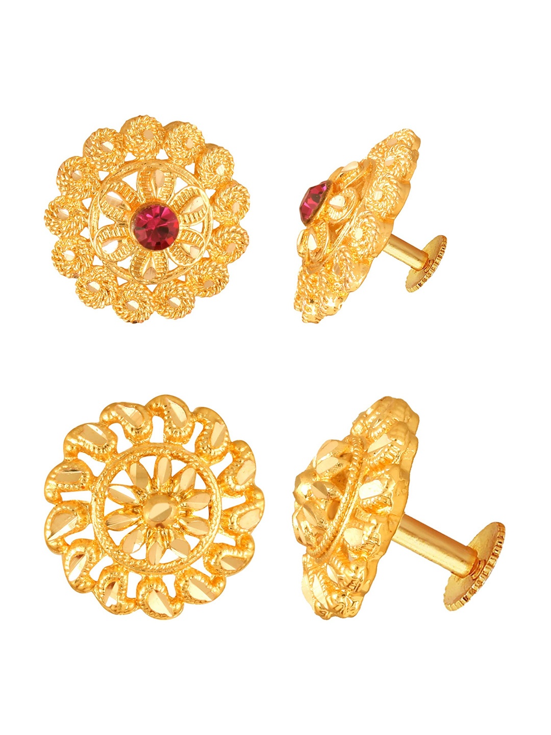 

Vighnaharta Set Of 2 Gold Plated Floral Studs