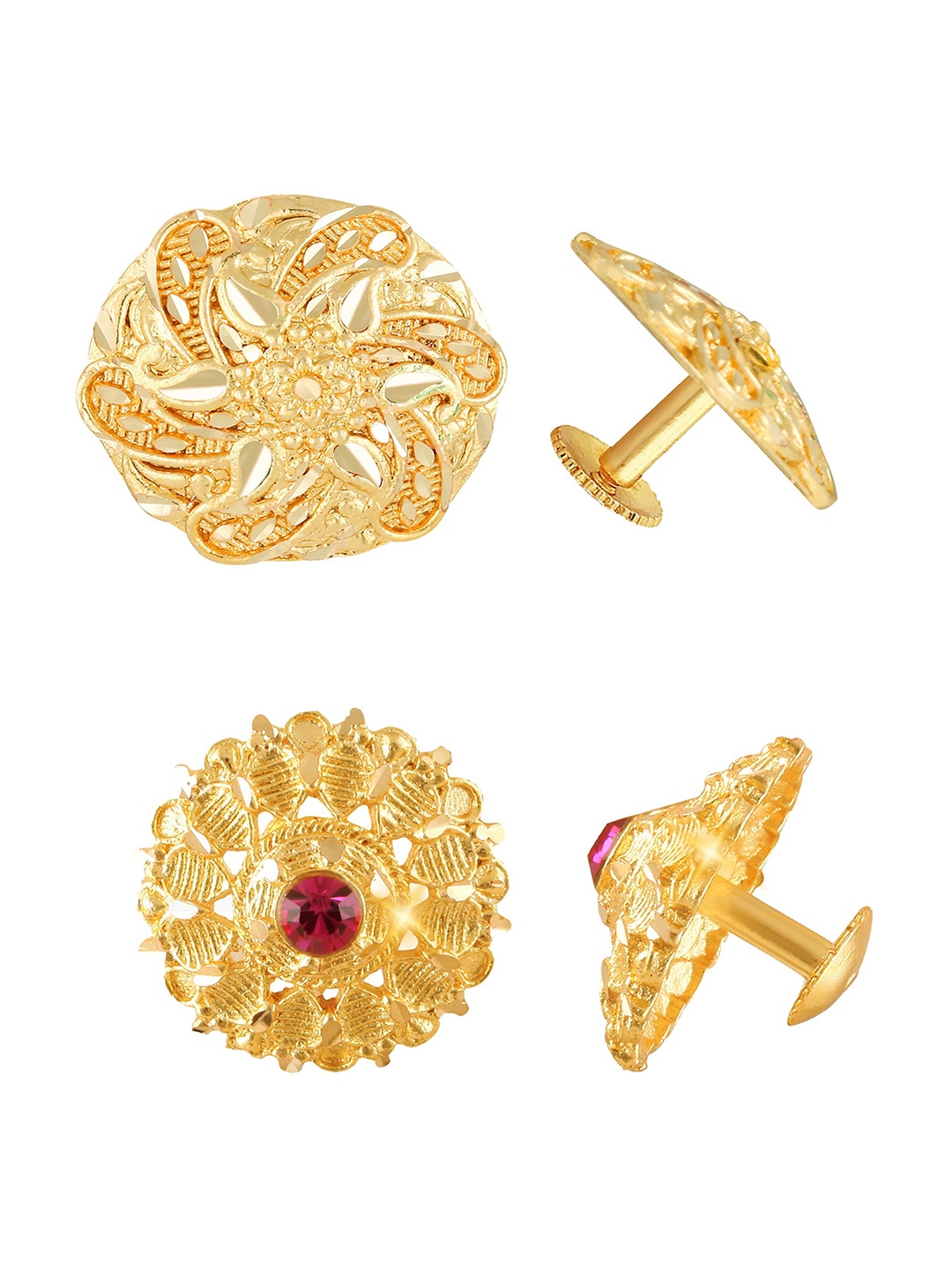 

Vighnaharta Set Of 2 Gold-Plated Cubic Zirconia-Studded Floral Studs Earrings