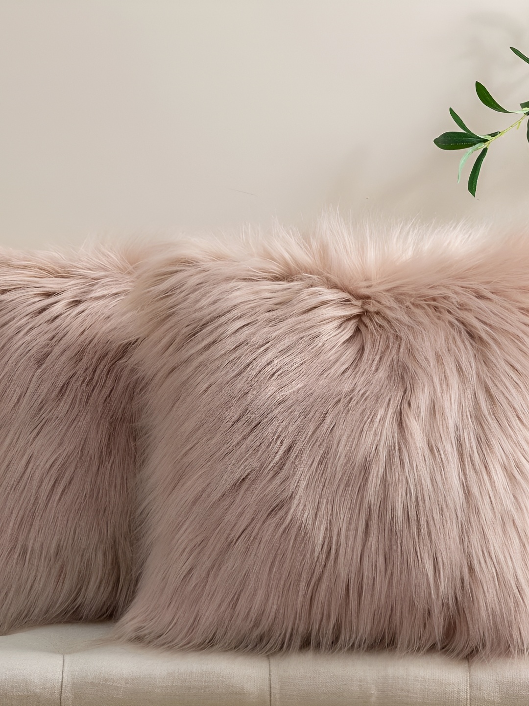 

TANLOOMS Beige 2 Pieces Quirky Fur Square Cushion Covers