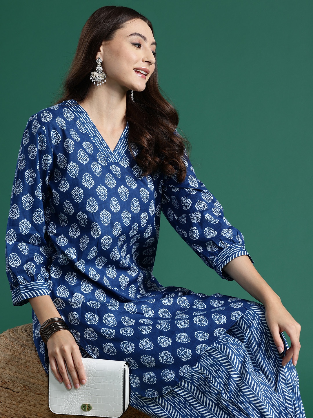 

Sangria Ethnic Motifs Printed Pure Cotton Kurta with Salwar, Blue