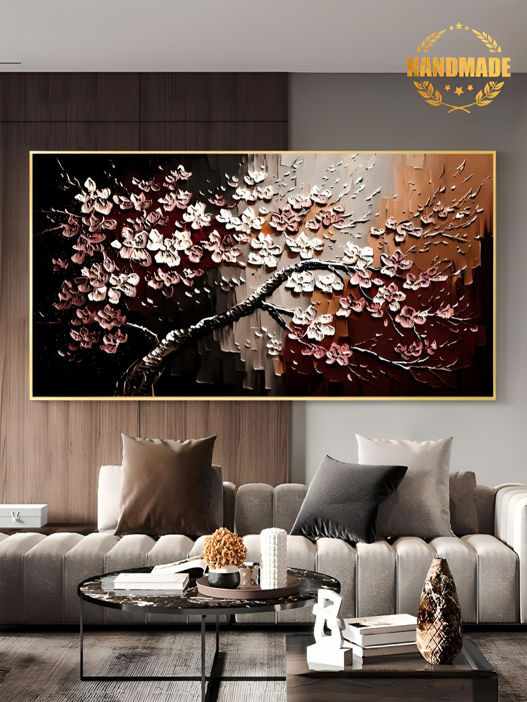 

THE HANDMADE FLAIR Pink & Brown Wooden Abstract Paintings Wall Art