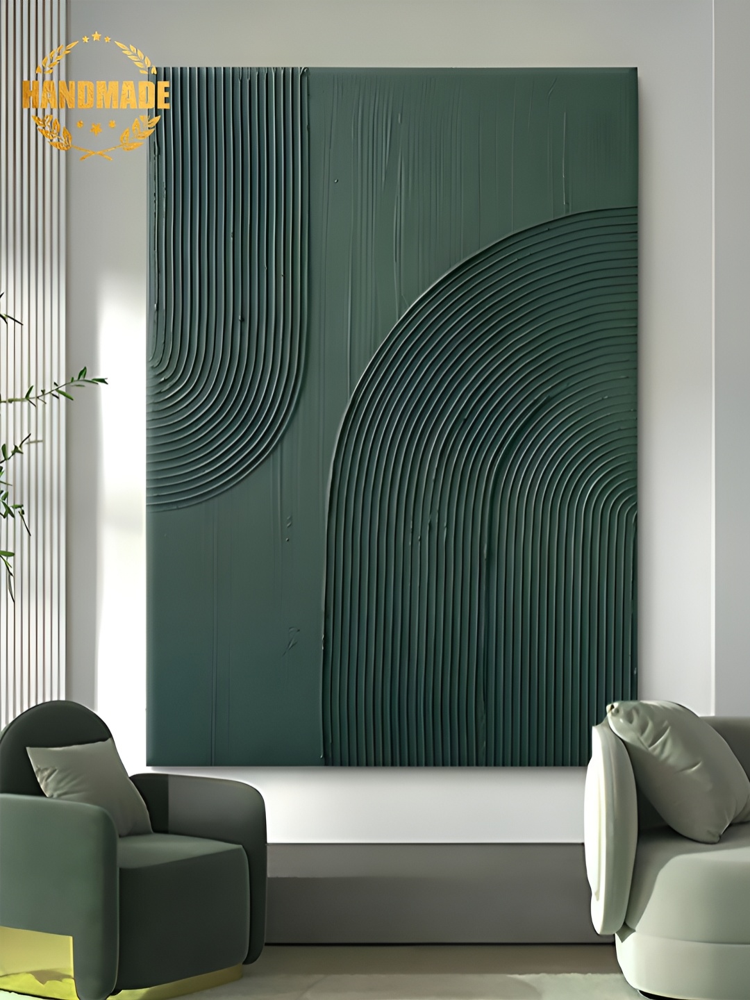 

THE HANDMADE FLAIR Green Canvas Abstract Paintings Wall Art