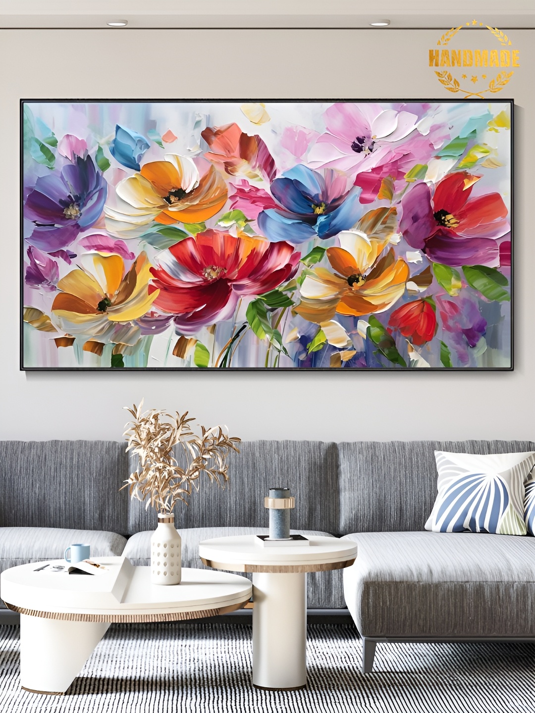 

THE HANDMADE FLAIR Blue & Red Floral and Botanical Painting Wall Art