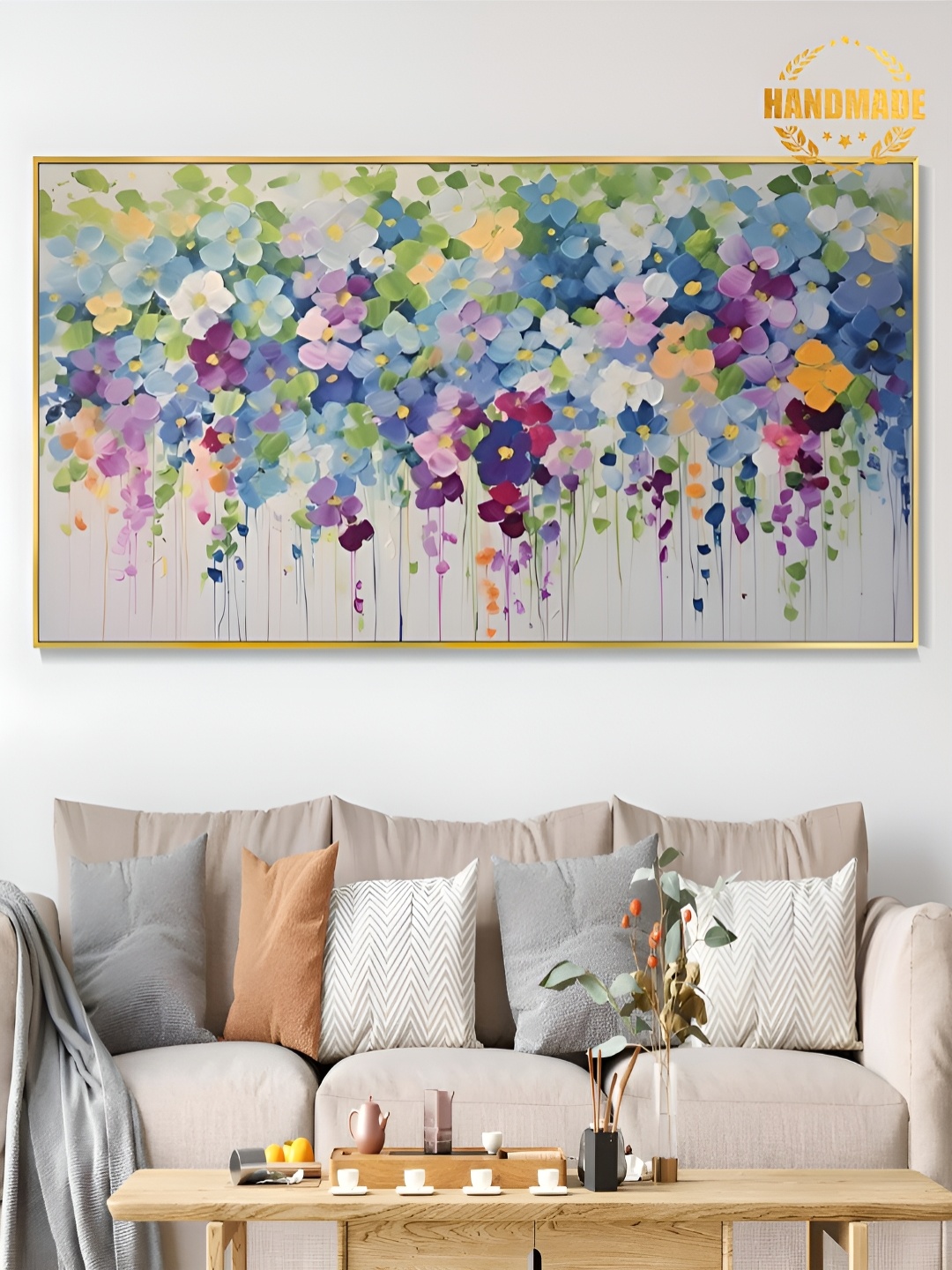 

THE HANDMADE FLAIR White & Green Floral and Botanical Painting Wall Art