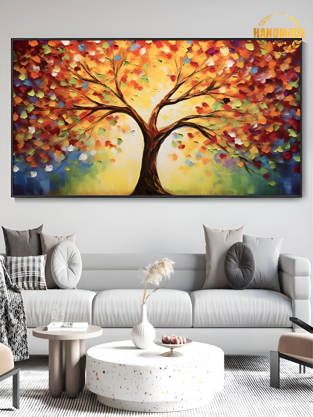 

THE HANDMADE FLAIR Orange & Green Canvas Paintings Wall Art