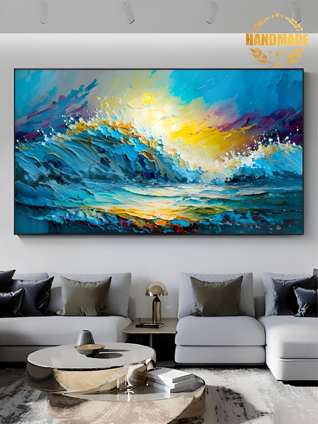 

THE HANDMADE FLAIR Blue & Orange Abstract Painting Wall Art