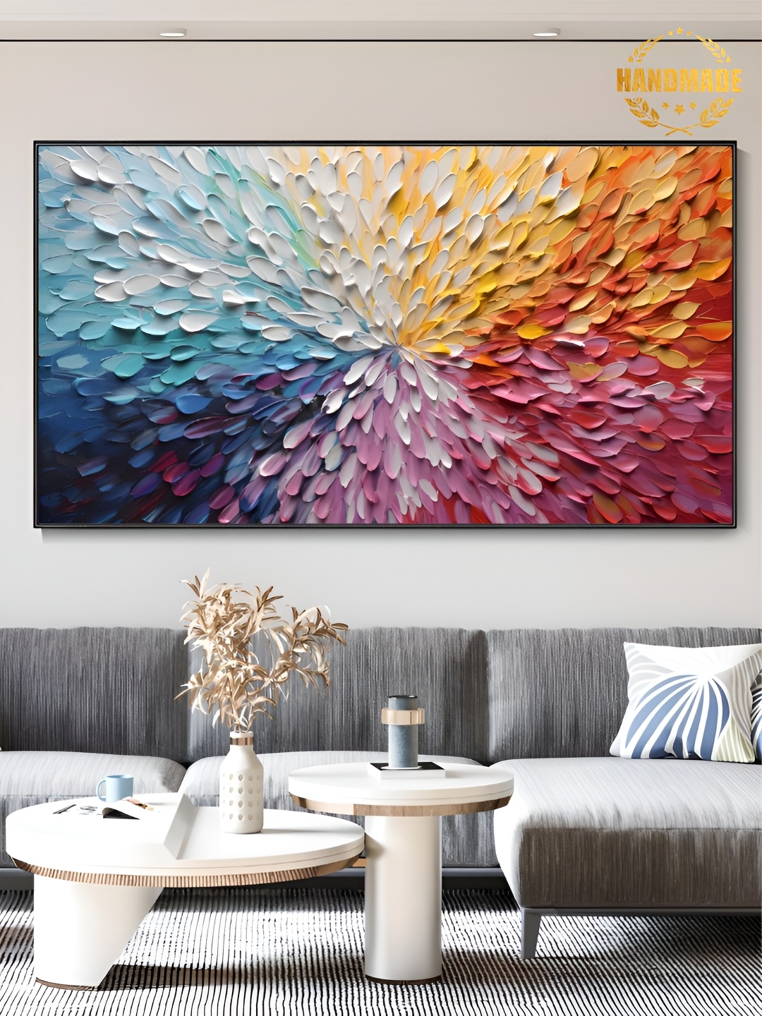 

THE HANDMADE FLAIR Blue & White Abstract Wooden Painting Wall Art