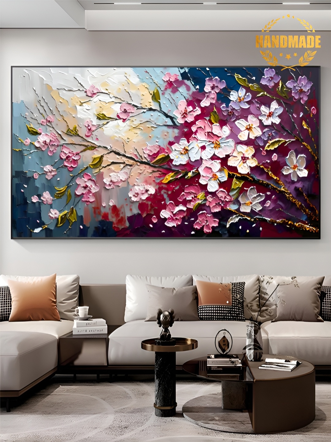 

THE HANDMADE FLAIR Red & White Floral Plum Blossom Painting Wall Art