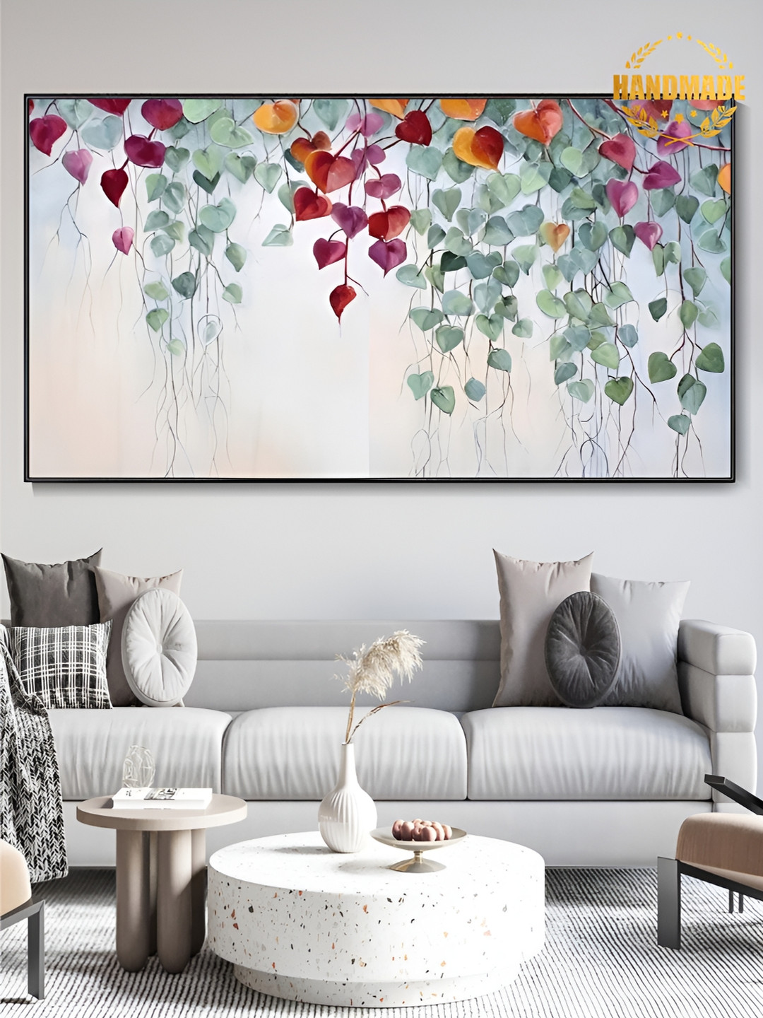 

THE HANDMADE FLAIR Red & Orange Floral and Botanical Wooden Painting Wall Art