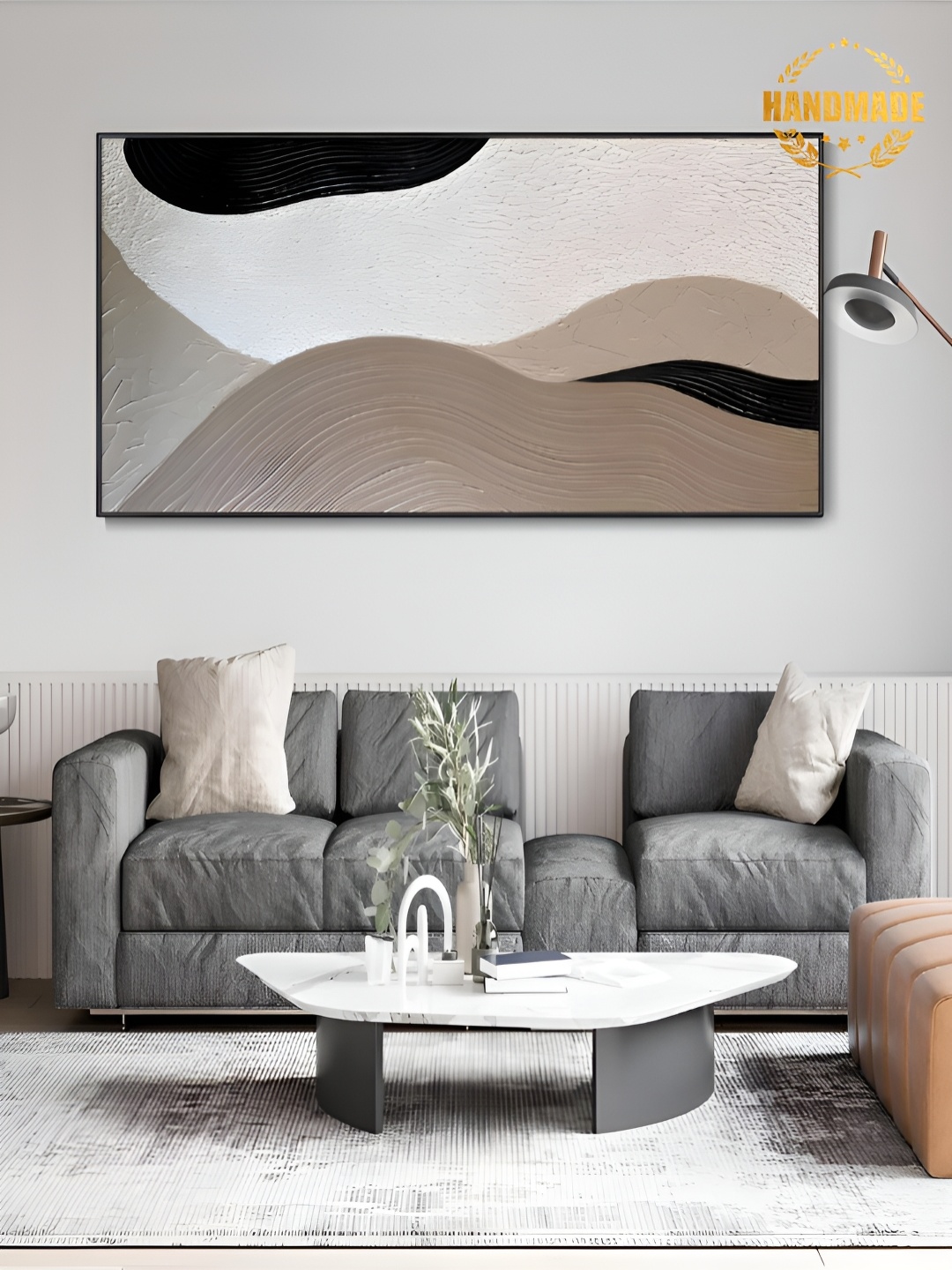 

THE HANDMADE FLAIR Beige & Black Abstract Wooden Painting Wall Art
