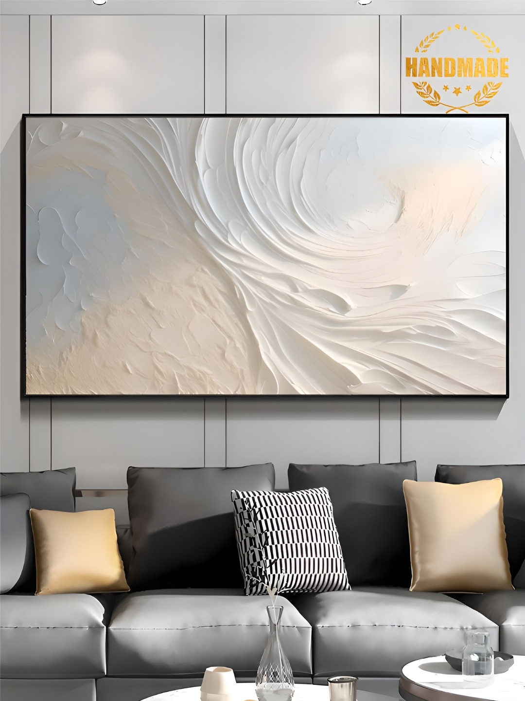 

THE HANDMADE FLAIR Off White Canvas Abstract Painting Wall Art
