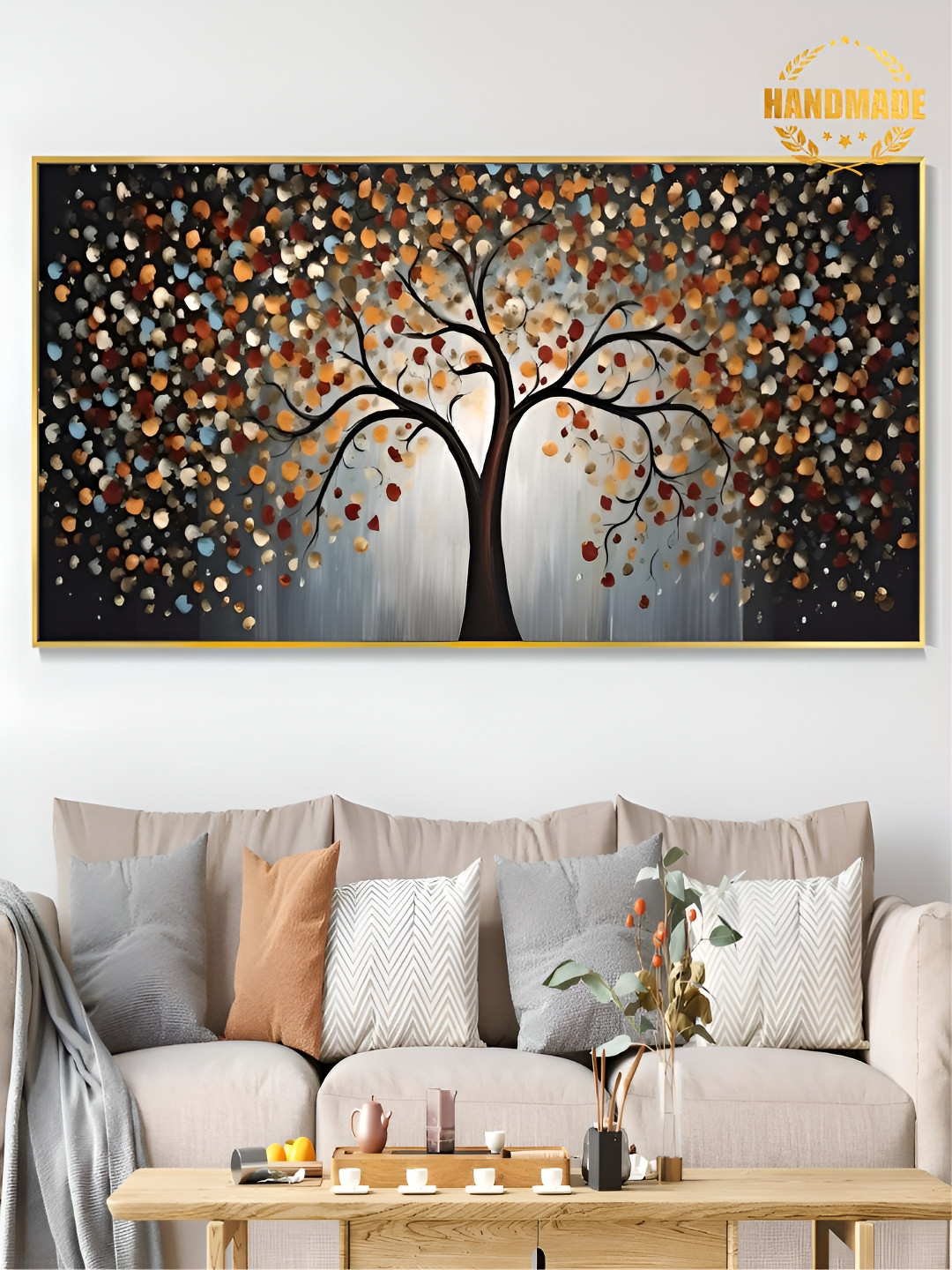 

THE HANDMADE FLAIR Black & Orange Canvas Floral and Botanical Painting Wall Art
