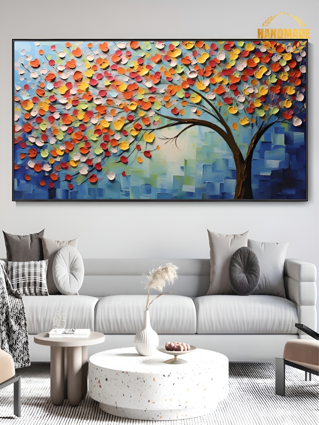 

THE HANDMADE FLAIR Red & Orange Wooden Floral and Botanical Painting Wall Art