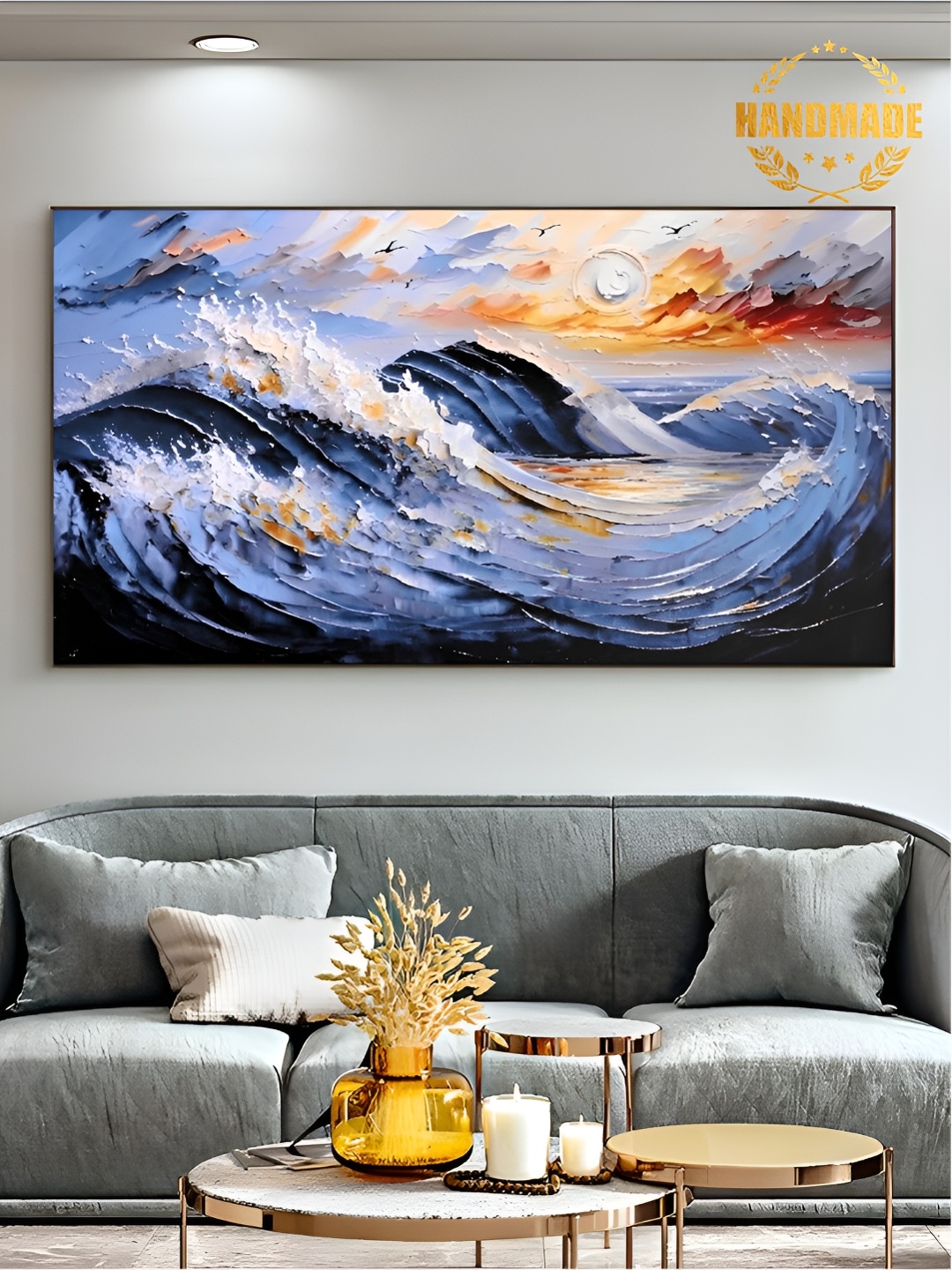

THE HANDMADE FLAIR Blue & Orange Canvas Abstract Painting Wall Art