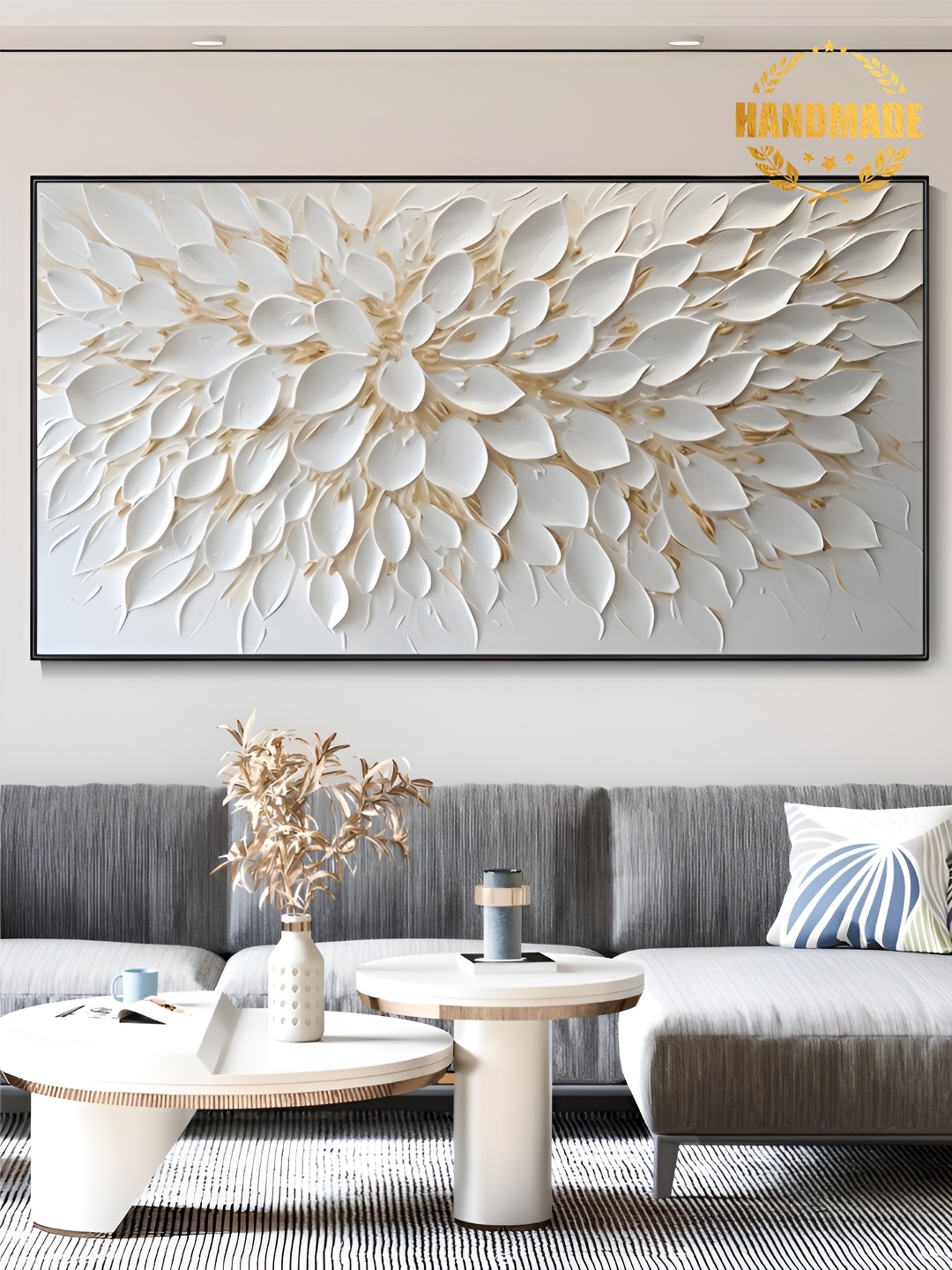 

THE HANDMADE FLAIR White & Brown Wooden Floral and Botanical Painting Wall Art