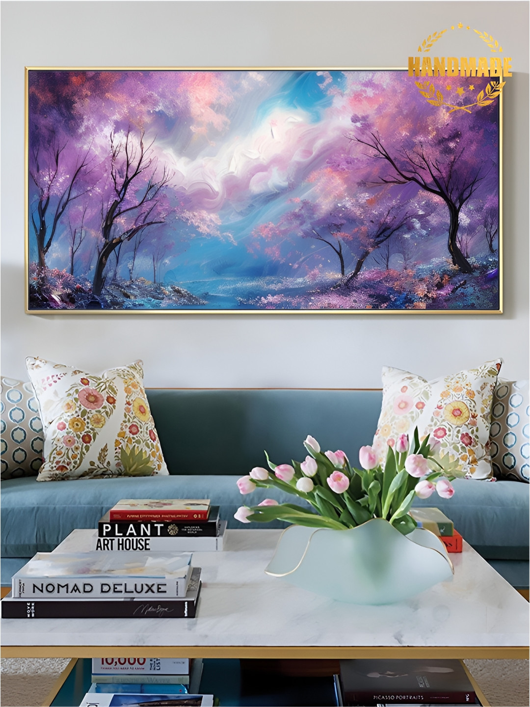 

THE HANDMADE FLAIR Purple & Blue Canvas Painting Wall Art
