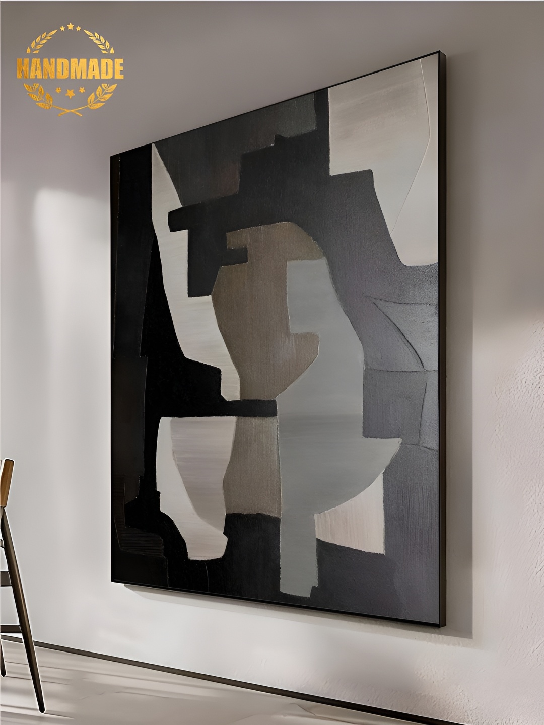 

THE HANDMADE FLAIR Black & Grey Canvas Abstract Painting Wall Art