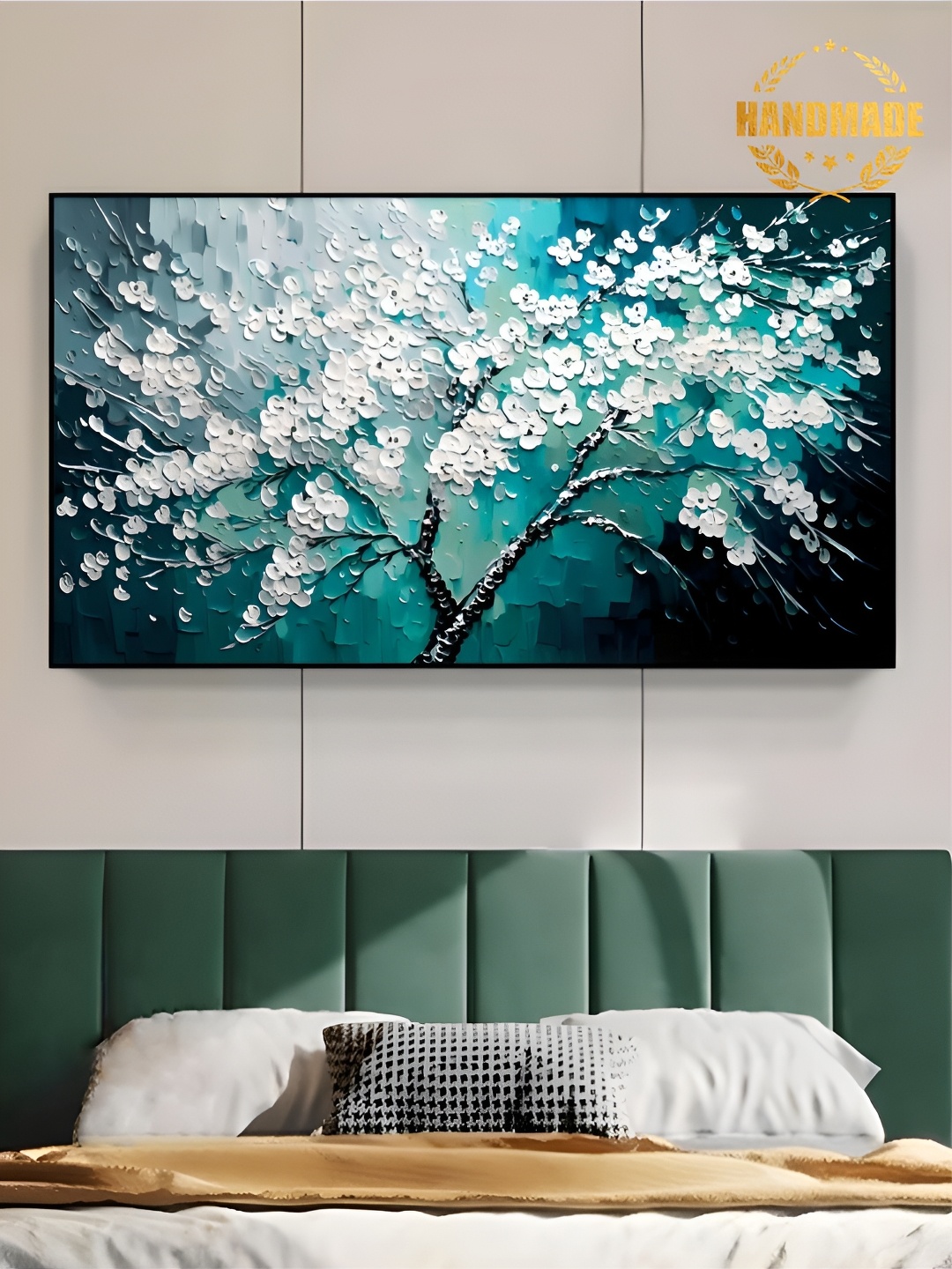 

THE HANDMADE FLAIR Blue & White Canvas Floral and Botanical Painting Wall Art