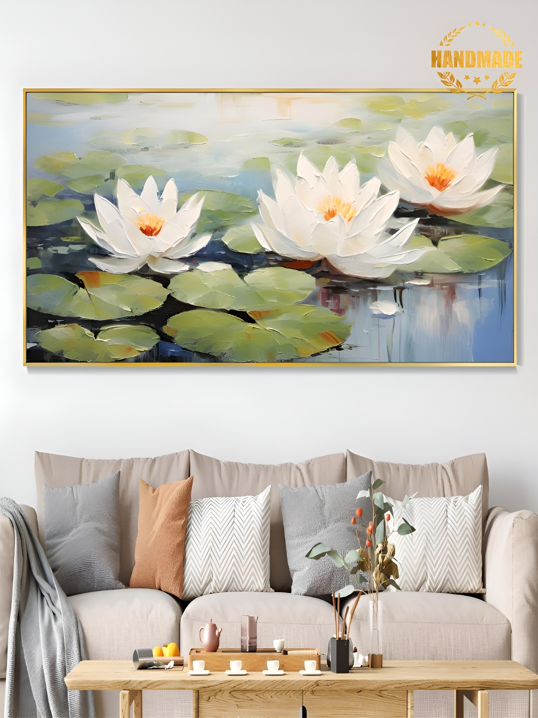

THE HANDMADE FLAIR Green & White Canvas Painting Wall Art