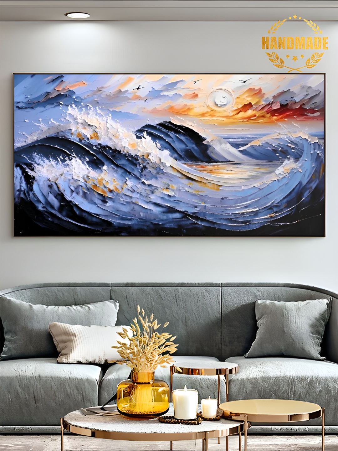 

THE HANDMADE FLAIR Blue & Orange Wooden Abstract Painting Wall Art