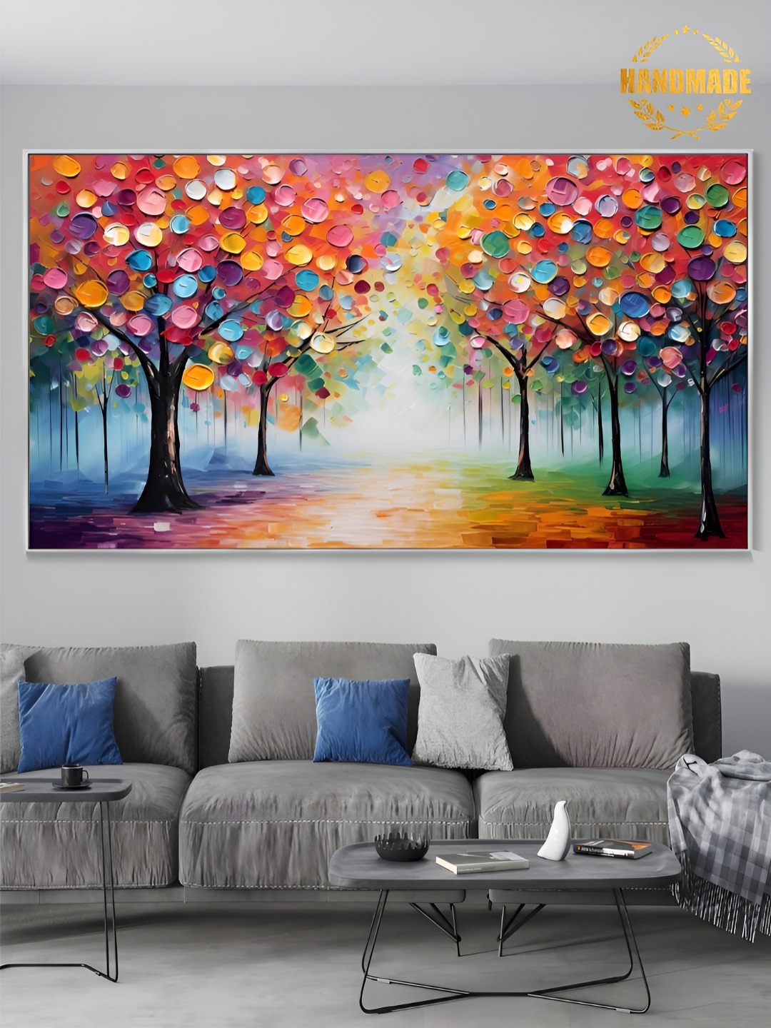 

THE HANDMADE FLAIR Red & Blue Canvas Painting Wall Art