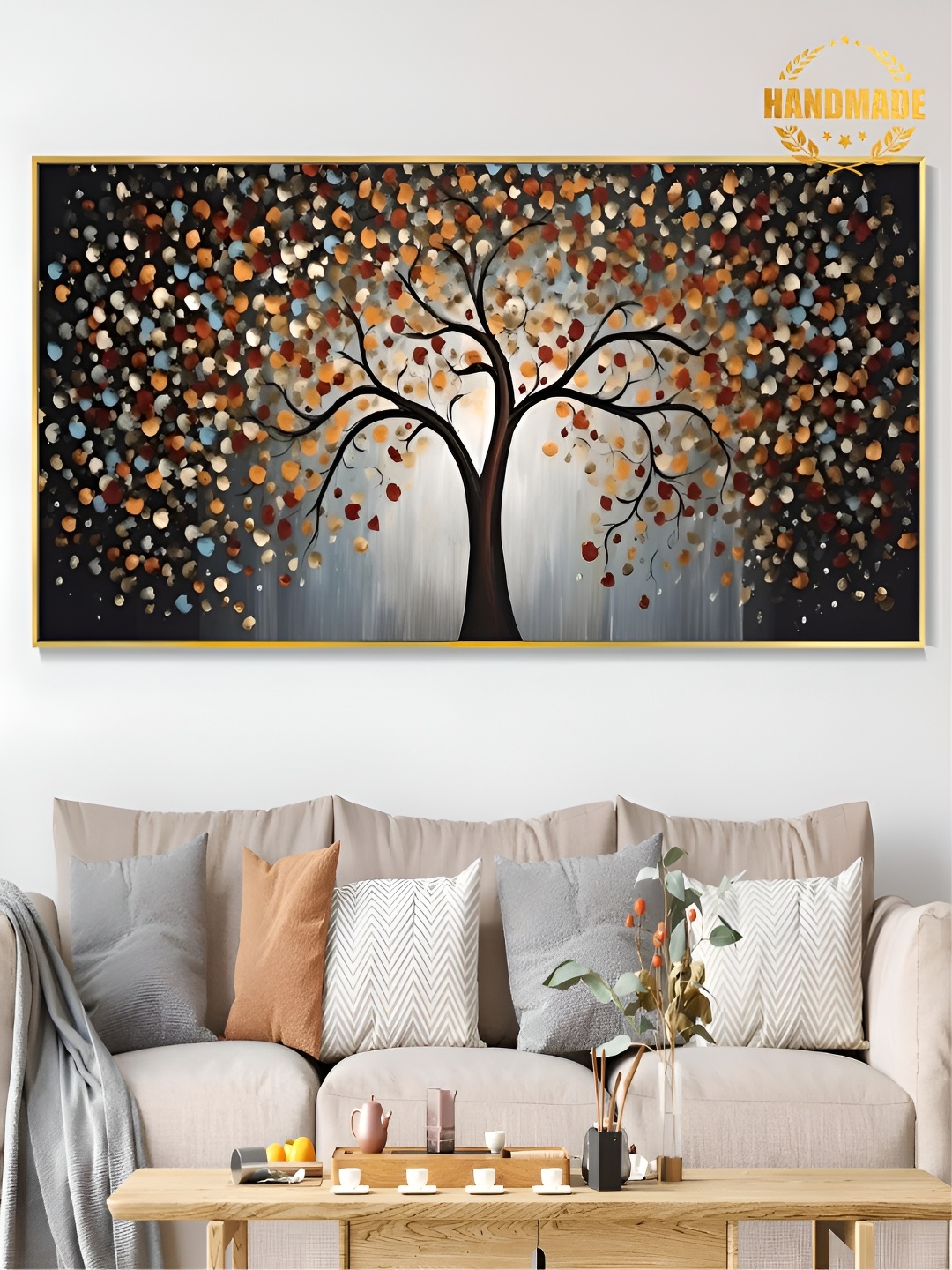 

THE HANDMADE FLAIR Black & Orange Wooden Abstract Painting Wall Art