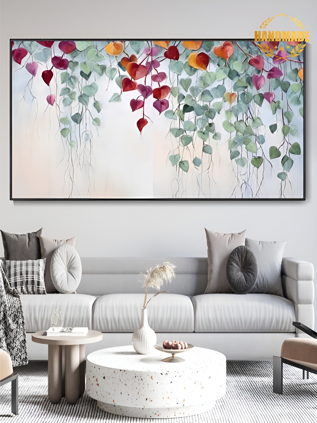 

THE HANDMADE FLAIR Beige & Green Floral and Botanical Wooden Painting Wall Art