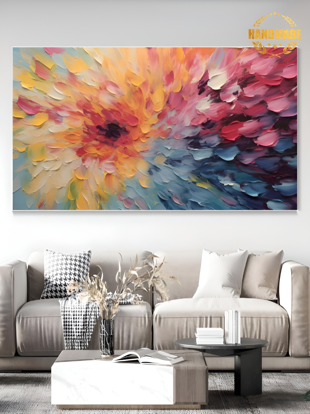 

THE HANDMADE FLAIR Blue & Orange Canvas Abstract Painting Wall Art