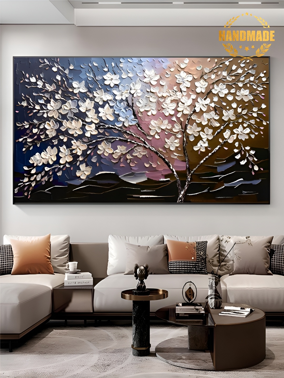

THE HANDMADE FLAIR Blue & White Canvas Floral Painting Wall Art