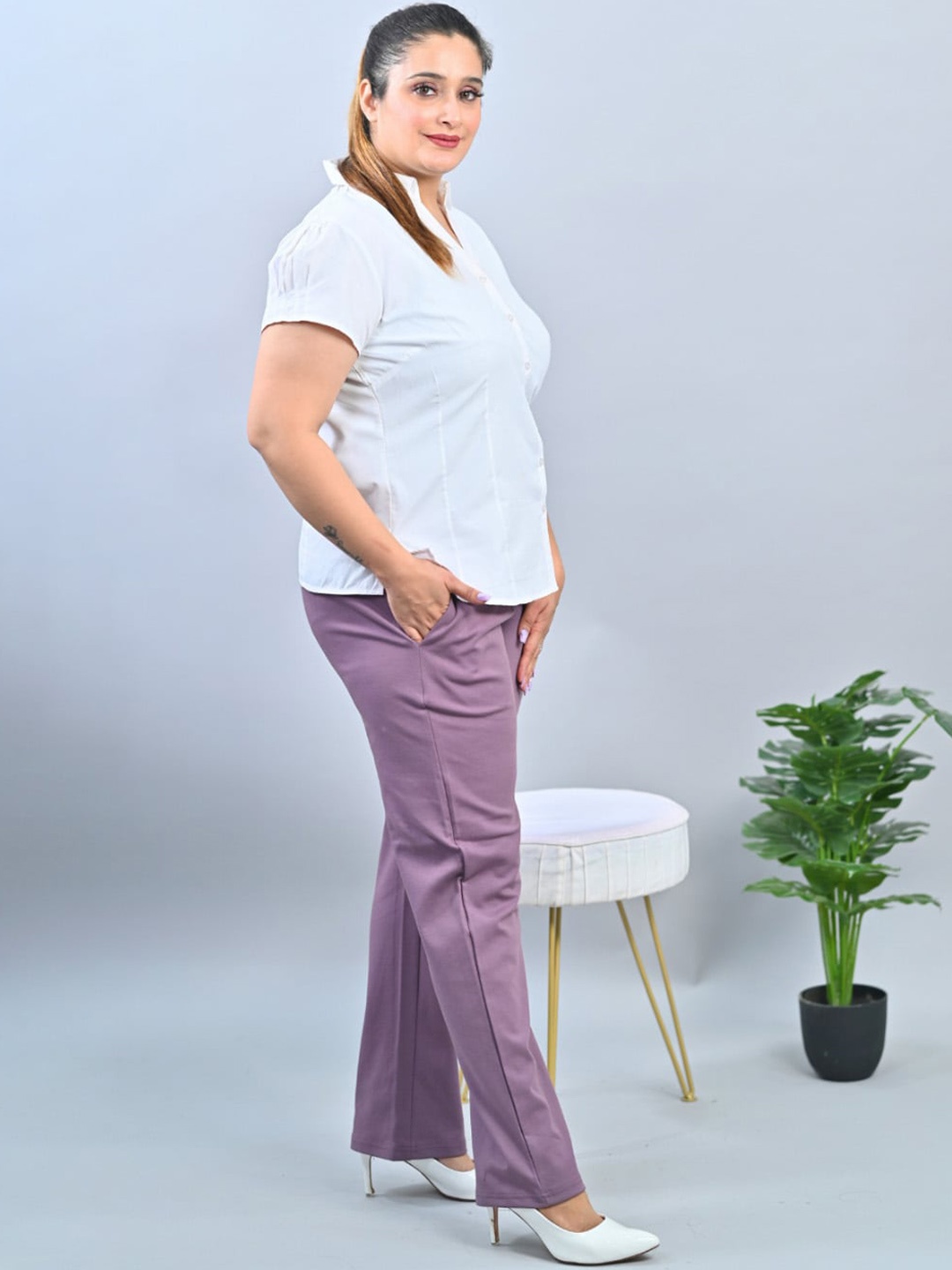 

Mlada Straight Fit Mid-High Waist Plus Size Cigarette Pencil Pant, Mauve