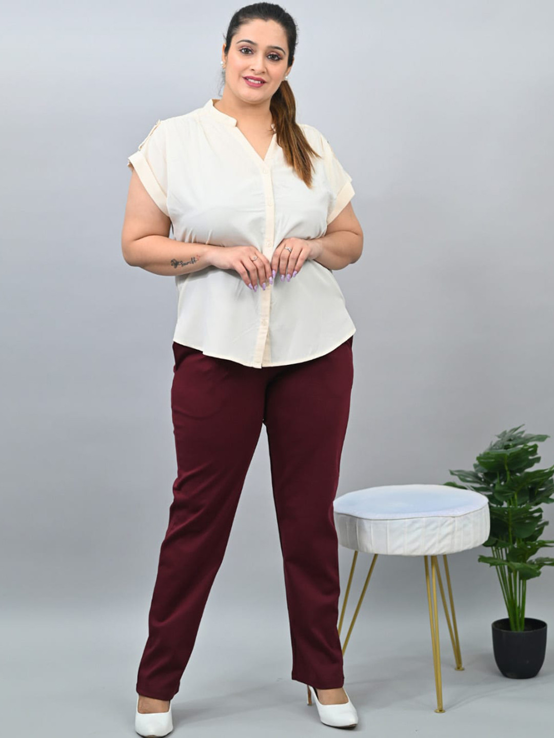 

Mlada Straight Fit Mid-High Waist Plus Size Cigarette Pencil Pant, Maroon