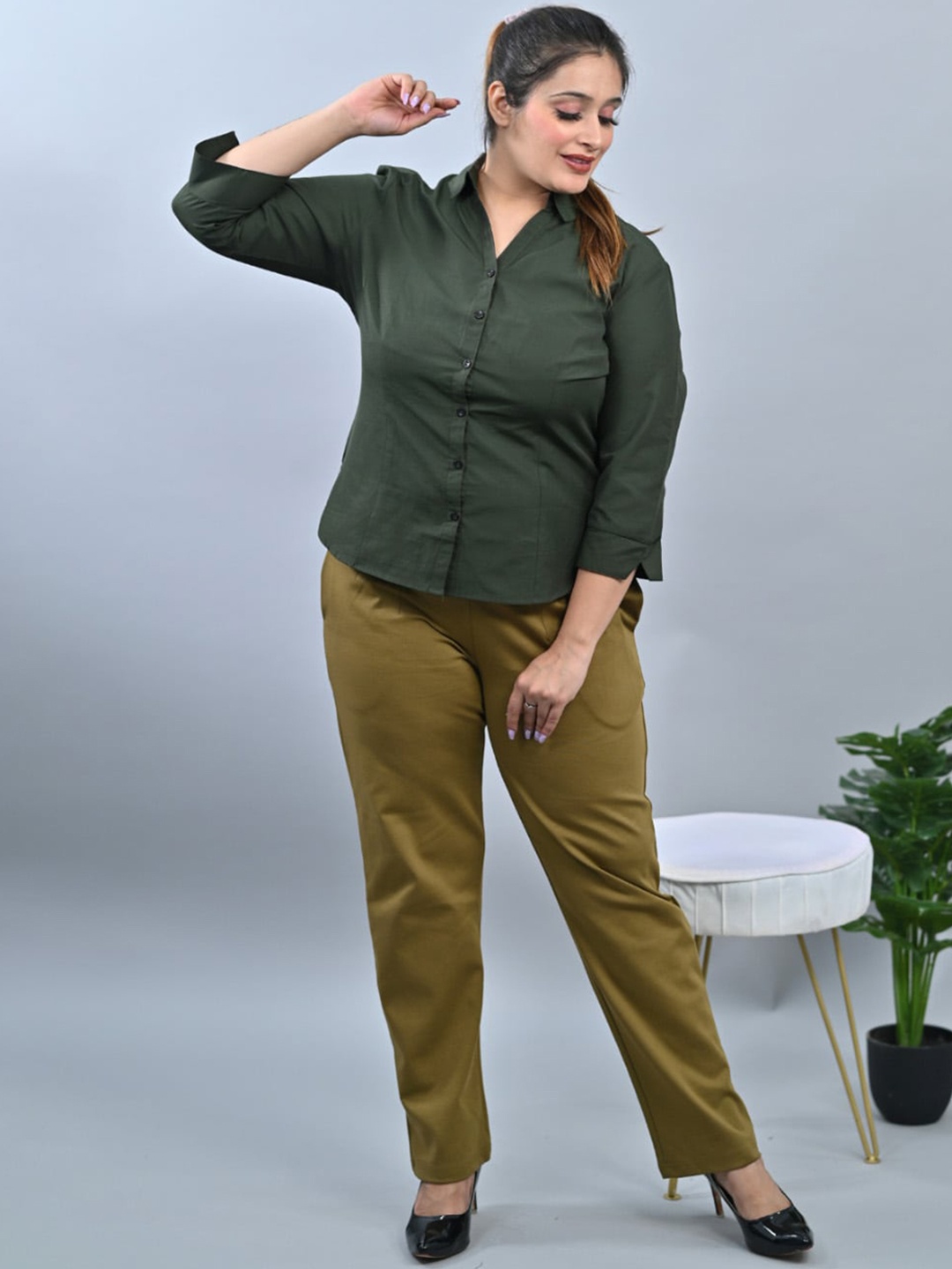 

Mlada Straight Fit Mid-High Waist Plus Size Cigarette Pencil Pant, Green