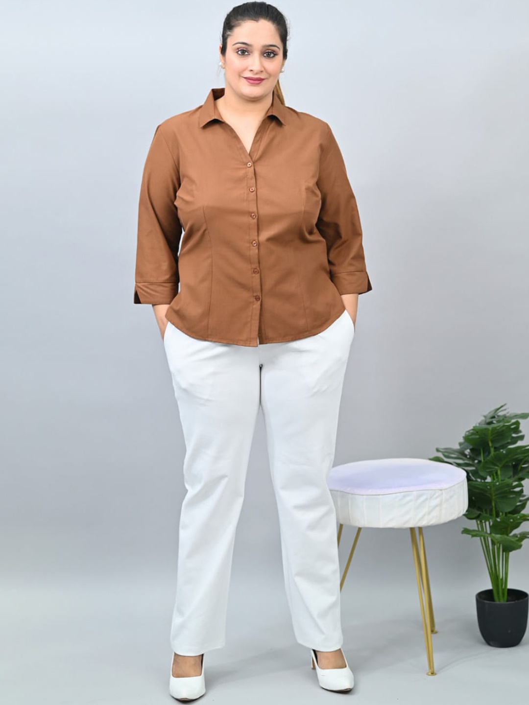 

Mlada Straight Fit Mid-High Waist Plus Size Cigarette Pencil Pant, White
