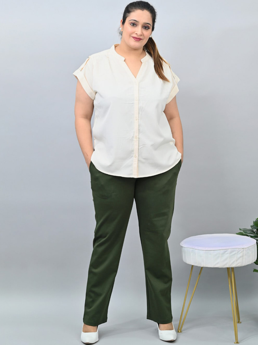 

Mlada Straight Fit Mid-High Waist Plus Size Cigarette Pencil Pant, Olive