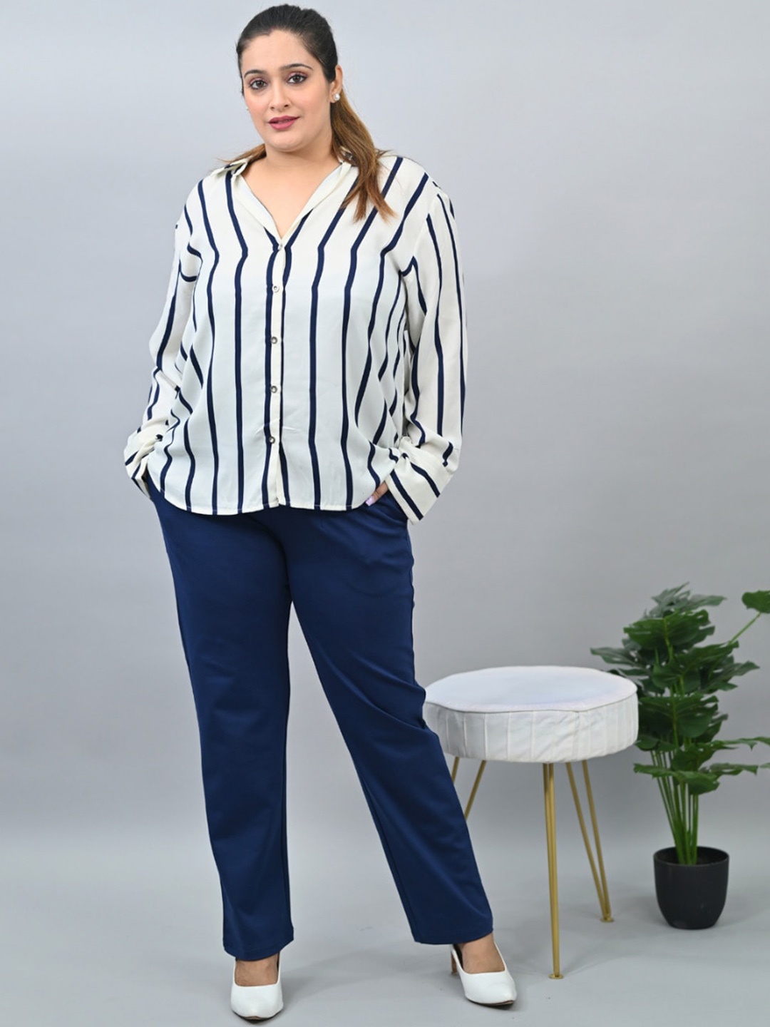 

Mlada Straight Fit Mid-High Waist Plus Size Cigarette Pencil Pant, Navy blue