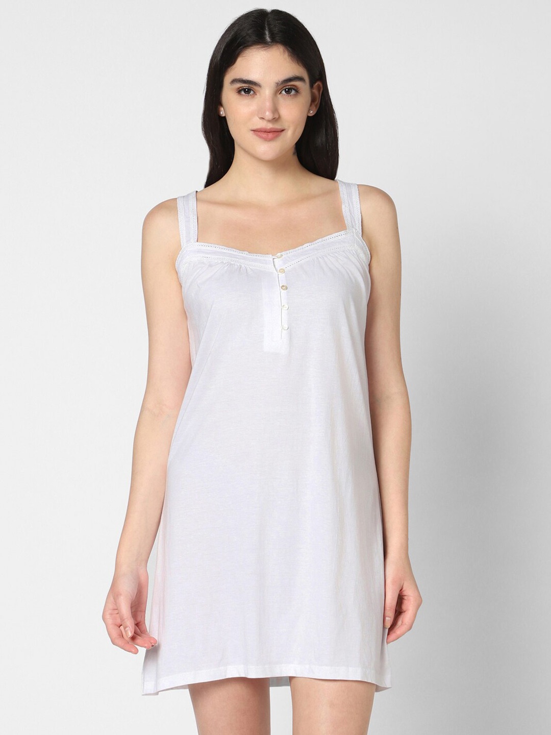 

Mystere Paris Shoulder Strap Pure Cotton Everyday Nightdress, White