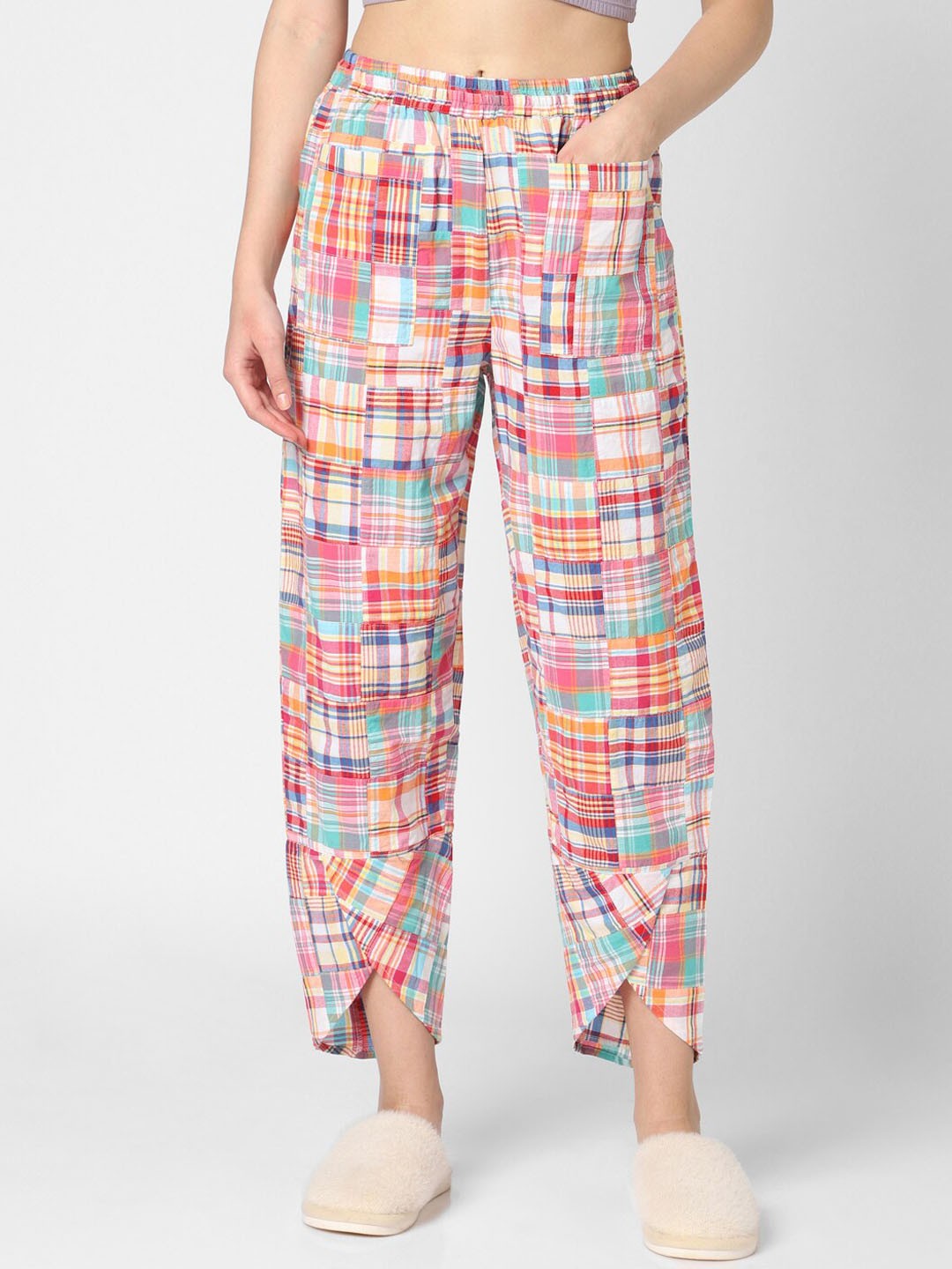 

Mystere Paris Checked 4-way Stretch Cotton Lounge Pants, Pink